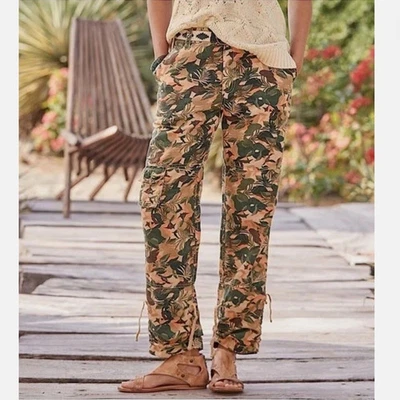Pantalones cargo para mujer SUNDANCE Lagoon tropical camuflados mezcla de lino talla 10 Foto 1 de 4