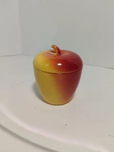 Hazel Atlas Apple Leche Vidrio Cubierto Azúcar Cuenco Mermelada Tarro Rojo Amarillo 4"H De Colección - Imagen 1 de 9