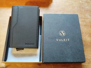 BNIB VULKIT Black Leather Slim Wallet Card And Note Holder Pop Up Magnetic Close - Picture 1 of 3