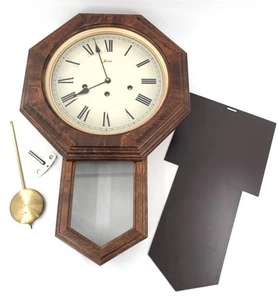 W. Haid Wood Wall Clock made in Germany Vintage Octagonal Roman Numeral Tested - Picture 1 of 18