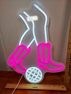 16" Cowboy Boot LED Neon Light Brightness Adjustable, Pink & White - Image 1 of 4