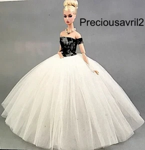 Barbie Doll Clothes Dress Gown 1/6 30cm White Net Black Bodice Evening Clothing - Picture 1 of 3