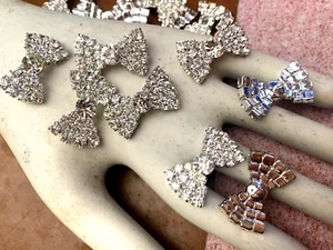 vintage crystal bow 3/4x1 1/8" silver 3pcs made in Czechoslovakia - Picture 1 of 7