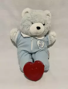Vintage Chosun Heart To Heart Baby Bear Blue Stuffed Plush w/ Working Heart 1985 - Picture 1 of 6
