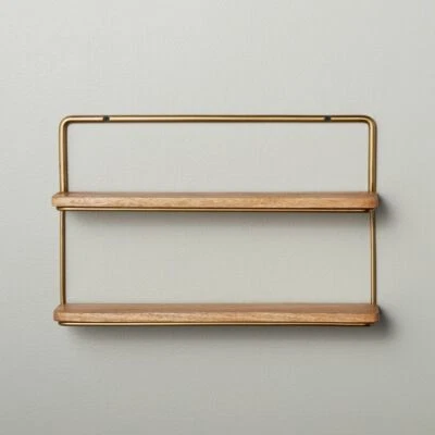 HEARTH & HAND WITH MAGNOLIA 16" Wood & Brass Double Wall Shelf - Hearth & Hand with