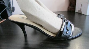 Women's VIA SPIGA Black Leather Heel Slide Sandals Size 7.5 - Picture 1 of 5