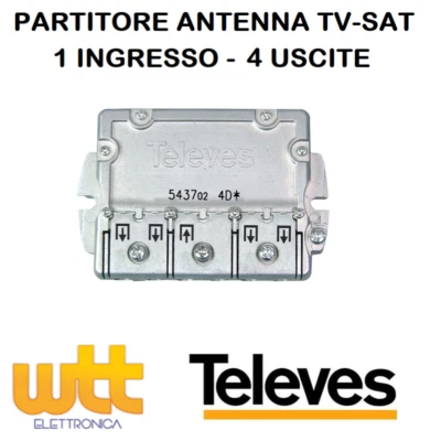 Partitore Divisore Splitter Antenna Tv Sat 1 INGRESSO 4 USCITE 543702 Televes - Immagine 1 di 2