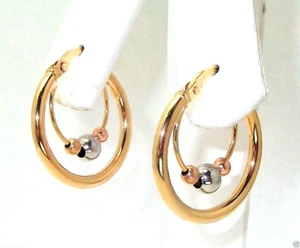 PENDIENTES DE ARO DE CUENTAS ACUNADAS PULIDAS DE 18 MM AMARILLO BLANCO Y ORO ROSA de 9 QUILATES - Imagen 1 de 5