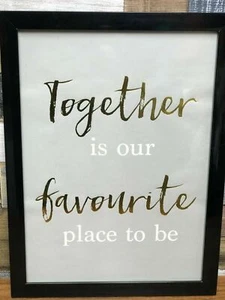 Framed 'Together' Print In Black Frame With Grey Background Gold/White Wording - Picture 1 of 8
