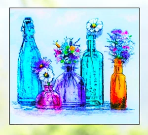 Wildflowers in Colorful Glass Bottles WINDOW CLING Size 9" Repositionable Vinyl - Picture 1 of 3