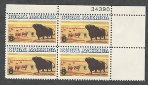 US. 1504. 8c. Angus & Longhorn Cattle, Rural America. Plat Block of 4. MNH. 1973 - Picture 1 of 2