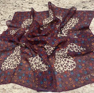 Vintage Givenchy Scarf Floral Fruit Pear Design Purple Blue 27”x 26” - Picture 1 of 9