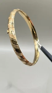 Vintage 585 14k Gelbgold Scharnier Struktur Armreif Armband 5mm fein Nachlass Schmuck - Bild 1 von 8