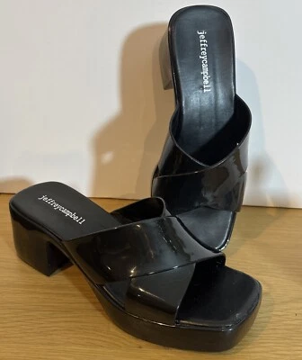 Sandalias Jeffrey Campbell Bubblegum Gruesas Tacón Bloque Negro Charol Talla 37 EUR 6 EE. UU. Foto 1 de 4