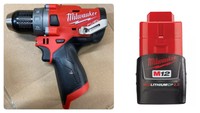 Milwaukee M12 FUEL Brushless Cordless 1/2 In Drill Driver 2503-20 2.0ah Battery