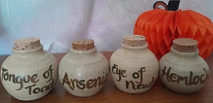 Quirky Apothecary Jars Hemlock Arsenic Toad Newt Vintage Pottery Spooky Autumn - Picture 1 of 16