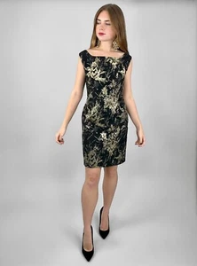 60's Vintage Leodian Black Gold Brocade Sleeveless Mini Wiggle Evening Dress - Picture 1 of 11