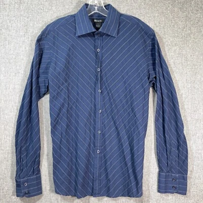 Camisa Bruno Para Hombres Talla L Manga Larga Con Botones Azul Diagonal Rayas MS31 Foto 1 de 4