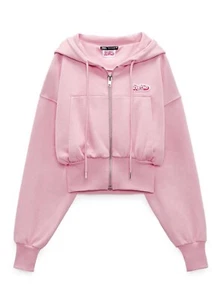 ZARA X BARBIE THE MOVIE PINK SWEATSHIRT CROPPED HOODIE SIZE X-L Extra Large - Picture 1 of 6