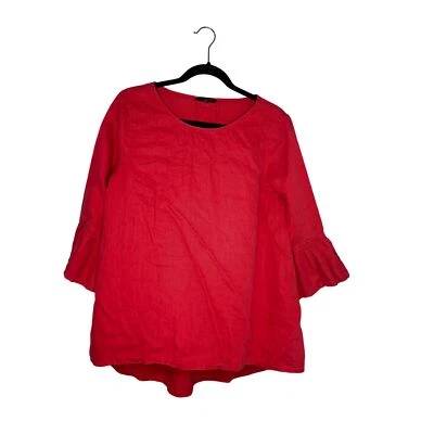 John Mark Linen Top Size M Red Lagenlook Bell Sleeve Breathable - Image 1 of 4