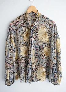 H&M Morris & Co Blouse Womens size 12 ? Floral Pussy Bow Sheer Chiffon Oversized - Picture 1 of 16