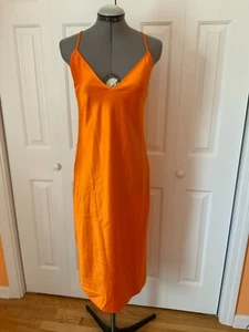 Zara orange seidiges Träger ärmelloses langes Kleid Gr. S - Bild 1 von 11