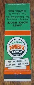 LOUIE'S SINCLAIR GAS STATION MATCHBOOK COVER: CHAPPELL, NEBRASKA MATCHCOVER -G20 - Picture 1 of 1