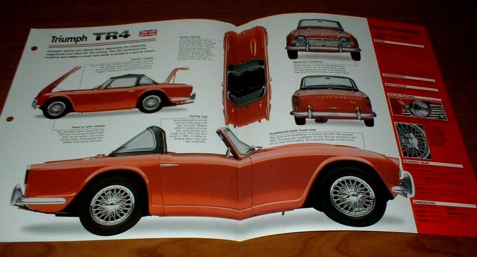 Hoja de especificaciones Triumph TR4 1962 folleto foto póster impresión 62 61-67 66 65 64 63 Foto 1 de 1