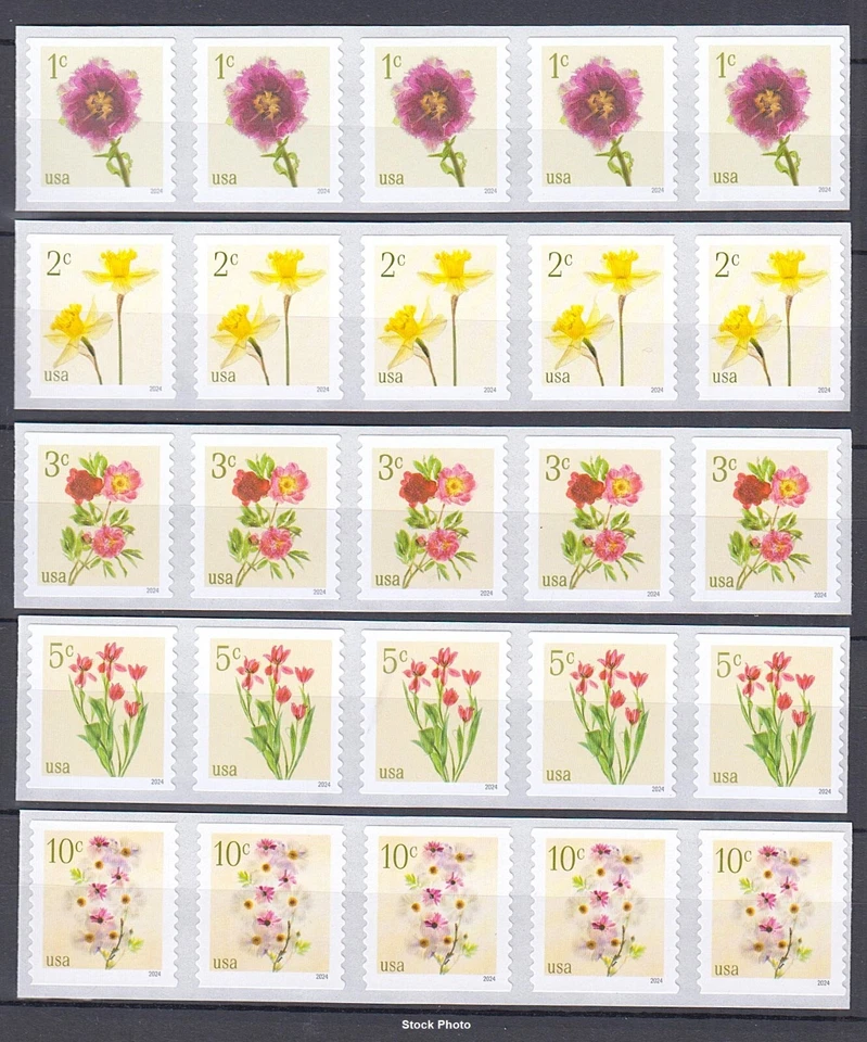 US Postage - 2024 Flower coils - 5902 - 5906 - Tulips, Peonies, Poppies, etc. - Image 1 of 1