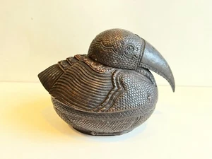 Antike Schmuckschatulle mit Deckel Naher Osten Kupferdetail handziseliert Vogelform - Bild 1 von 11