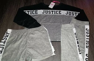 Girls justice 3pc cozy black colorblock logo sleep set size 16/18 new  - Picture 1 of 3