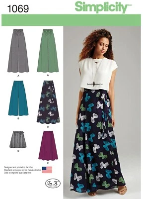 SIMPLICITY 1069 MISSES WIDE LEG TROUSERS OR MAXI SKIRT Sewing Pattern 4 - 20 - Image 1 of 4