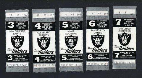 MARCUS ALLEN ROOKIE VINTAGE 1982 LOS ANGELES RAIDERS FULL FOOTBALL TICKETS LOT Cover