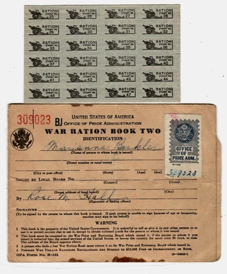 WAR RATION BOOK ( WITH COUPONS) WORLD WAR 2 "WAR RATION" RATION COUPONS!!! - Image 1 of 2