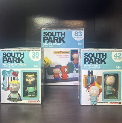 South Park McFarlane Lote de 3 Juegos de Construcción Parada de Autobús Kenny Stan Butters Nuevo Foto 1 de 4