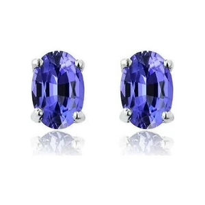 Aretes ovalados de tanzanita genuina de 2,00 quilates de plata de ley 925 - Imagen 1 de 3