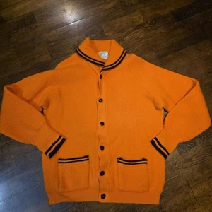 Vintage Clover Knitting Mills Orange And Black Knit Sweater True Vintage Wool - Picture 1 of 11