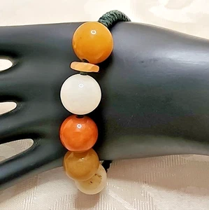 NATURAL MULTI-COLOR JADE BEAD BRACELET HAND-KNOTTED ADJUSTABLE CHARM STYLE - Picture 1 of 7