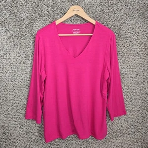 Chicos Top Womens 2 US Large Pink Ultimate Tee Stretch 3/4 Sleeve V Neck Casual - Picture 1 of 7