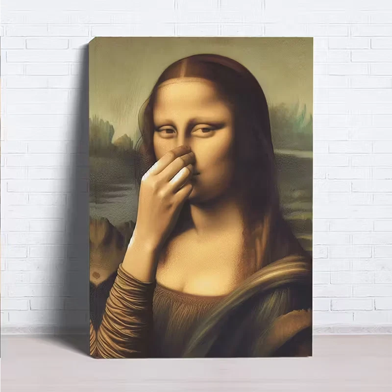 Funny Mona Lisa Canvas Wall Art, Parody Vintage Artwork Poster Print, Humorous - Image 1 of 4