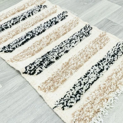 Tapete Azilal Marroquino Feito à Mão 2x3 Boho Berber Tapete de Lã Colorido Listrado Tribal - Imagem 1 de 4