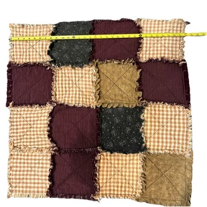 Handmade Rag Winter Hanging Quilt Lap Patchwork 32” x 31” Primitive Rustic - Picture 1 of 10