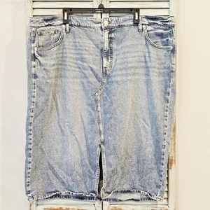 TERRA & SKY MODEST FRONT SLIT JEAN SKIRT Womens 22W Med Wash Blue Comfort Denim - Picture 1 of 7