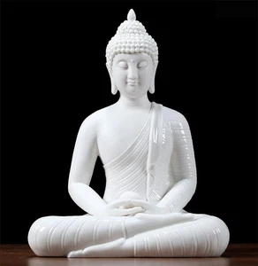 Indoor Outdoor Decor 12 Inch Ceramic Buddha Statues Home Small Decoration White - Picture 1 of 5