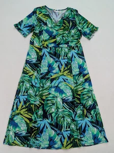 Susan Graver Damen Maxikleid Gr. LP Grün Blumenmuster Stretch Strick - Bild 1 von 18