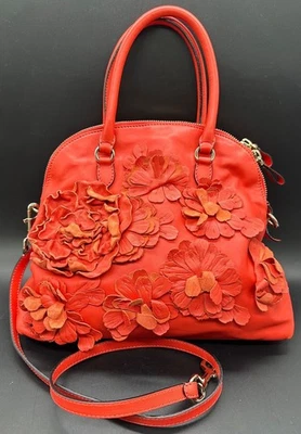 AUTHENTIC VALENTINO GARAVANI SATCHEL BAG CORAL NAPA LEATHER FLOWERS CROSSBODY - Image 1 of 4