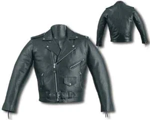 NUEVO HOMBRE NEGRO CUERO DE VACA SÓLIDO CHAQUETA DE MOTOCICLETA 54" PECHO 3XL CIERRE - Imagen 1 de 1