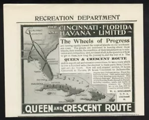 Vintage Print Ad 1899 Travel Cincinnati Florida Havana Limited Queen Crescent Rt - Bild 1 von 1