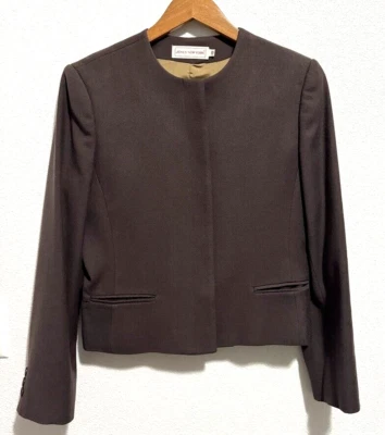 Jones New York Womens Sz 10 100% Wool Brown Crop Lined Hidden Button Down Blazer - Image 1 of 4