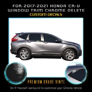 For 2017-2021 CR-V Window Trim Blackout Chrome Delete Overlay Gloss Black Vinyl - Picture 1 of 4